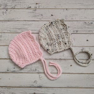 Newborn Knit Baby Bonnet, Crochet Knitted Bonnet, Neutral Bonnet, Bonnets Baby, Classic Bonnet, Newborn, Baby, Toddler Bonnet, MADE 2 ORDER image 2