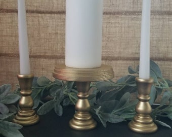 Wooden Gold Unity Candleholder Set (set of 3), Gold Candleholder Set For Wedding Ceremony, Unity Candle Set Bridal Shower Gift For Bride.