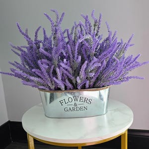 Lavender Centerpiece Arrangement Spring Summer Floral Home Decor All Year Artificial Lavender Bouquet In Metal Tin Modern Farmhouse Decor