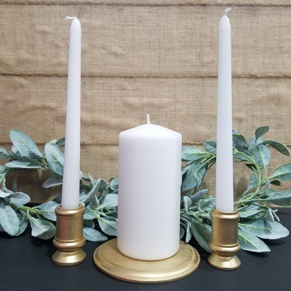 Unity Candle Set For Wedding Ceremony Gold Unity Set Wedding Candle Holders Set Wooden Gold Candle Holders Bridal Shower Gift for Bride.