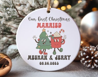 First Christmas Married Ornament Personalized Our First Christmas Ornament Custom Names Date Newlywed  Christmas Gift Idea Keepsake Gift