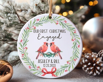 Engagement Ornament Personalized Our First Christmas Engaged 2023 Custom Names and Date New Couple Christmas Gift Idea Keepsake Gift