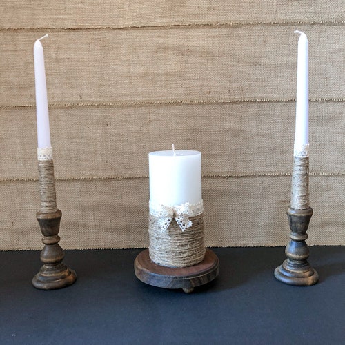 Rustic Farmhouse Unity Candle and Candle Holder Set for - Etsy