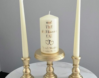 Personalized Unity Candle Holders Set For Wedding Ceremony Candles (set of 6) Gold Wooden Candleholder Set Custom Gift For Bride Groom