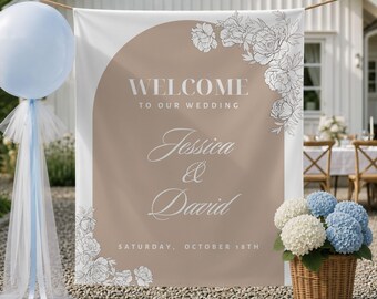 Personalized Boho Wedding Backdrop Modern Boho Wedding Tapestry Custom Names and Date Minimalist Floral Ceremony Wall Hanging