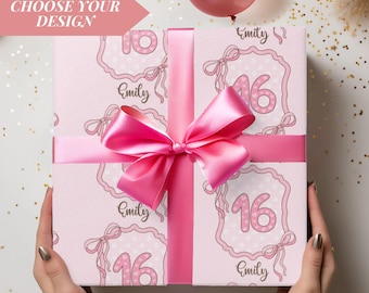 Personalized 16th Birthday Wrapping Paper Custom Sweet Sixteen Gift Wrap 4 Designs