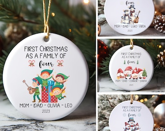 Julgranskulor för fyra personer, julgranskulor för fyra personer, personlig julgranskulor för bebisen, julklappsidéer, familjesurfing.