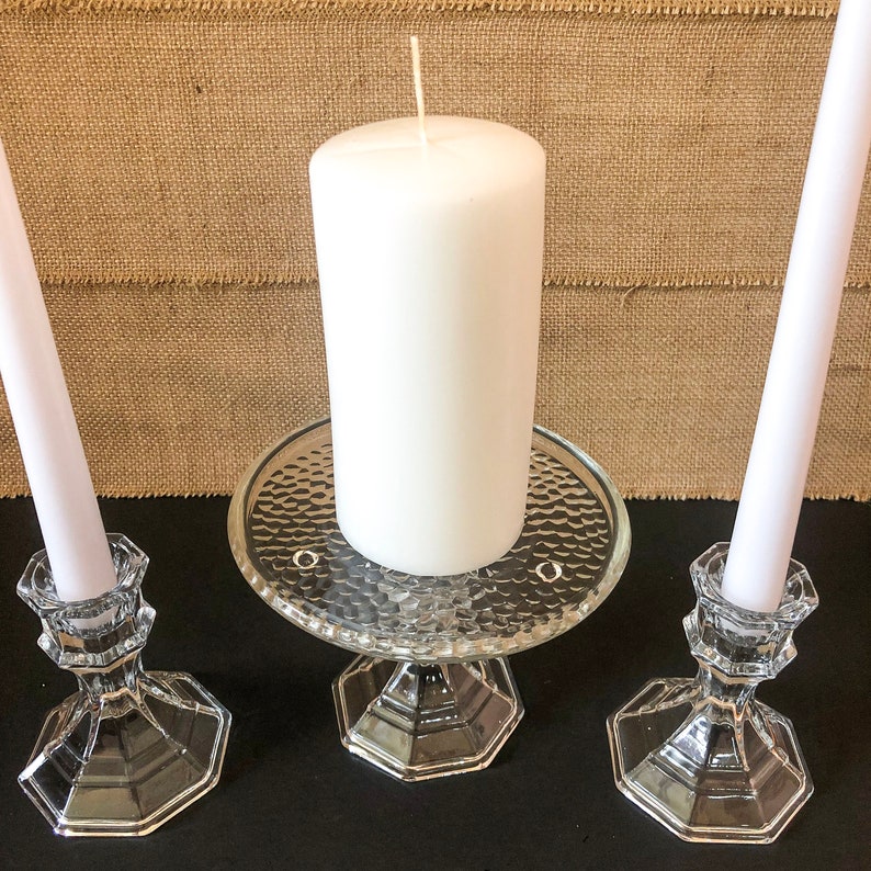Glass Unity Candle Holder Set 3 Piece Wedding Unity Candle Etsy