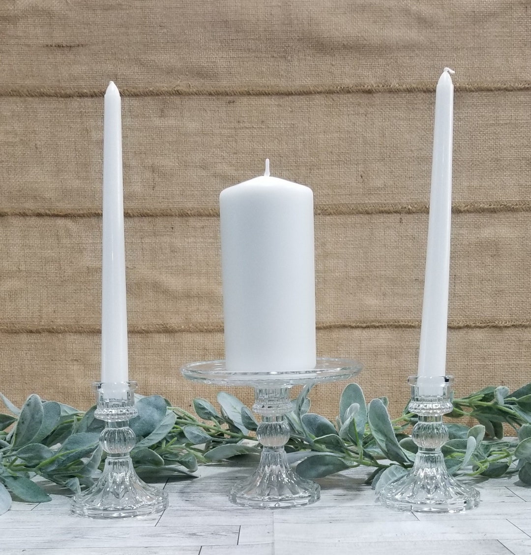 Glass Unity Candle Holder Set Wedding Unity Candle Set Pillar Candle ...