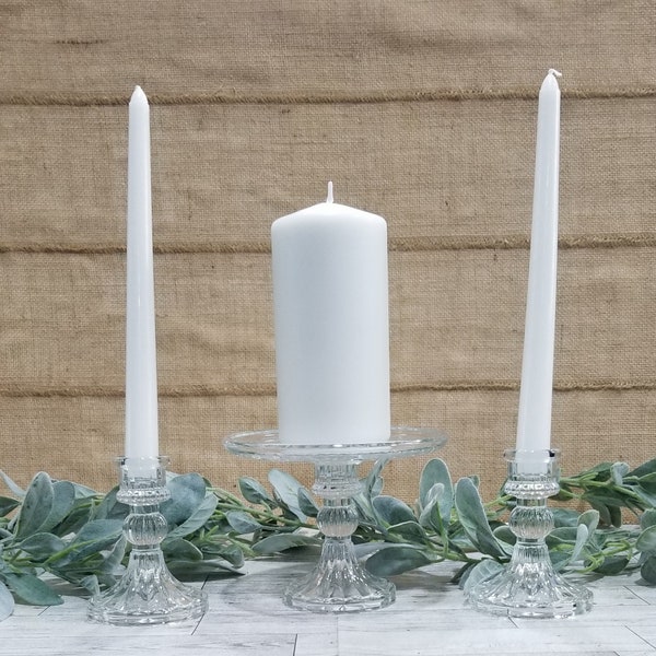 Glass Unity Candle Holder Set (3 piece), Wedding Unity Candle Holder Set, Pillar Candle Holder For Wedding gift, Ceremony Candle Holder.