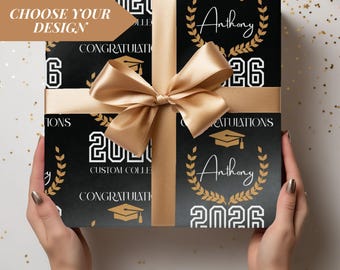 Custom Graduation Wrapping Paper Personalized High School Gift Wrap with Name Date University Alumni Present