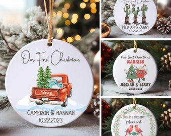 Married Christmas Ornament Personalized Our First Christmas Together 2023 Custom Names and Date New Couple Christmas Gift Idea Keepsake Gift