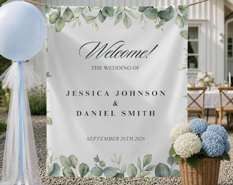 Rustic Wedding Tapestry Backdrop Personalized Barn Wedding Decor Custom Name and Date Farmhouse Ceremony Wall Hanging