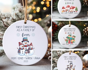 Julgranskulor för fyra personer, julgranskulor för fyra personer, personlig julgranskulor för bebisen, julklappsidéer, familjesurfing.