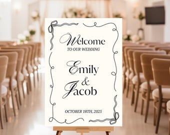 Custom Wedding Sign Personalized Canvas Welcome Sign for Wedding Signage Modern Coquette Wedding Event Decor Reception Entrance Sign Gift