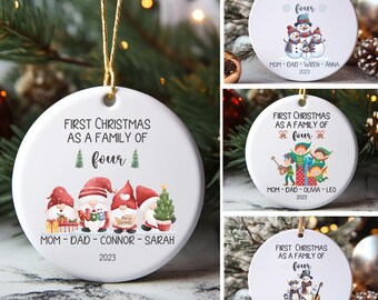 Julgranskulor för fyra personer, julgranskulor för fyra personer, personlig julgranskulor för bebisen, julklappsidéer, familjesurfing.