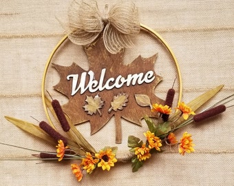 Modern Fall Hoop Wreath Front Door Decor, Fall Simple Minimalist Welcome Wreath, 3D Sunflower Autumn Hoop Wreath, Modern Wall Home Decor.