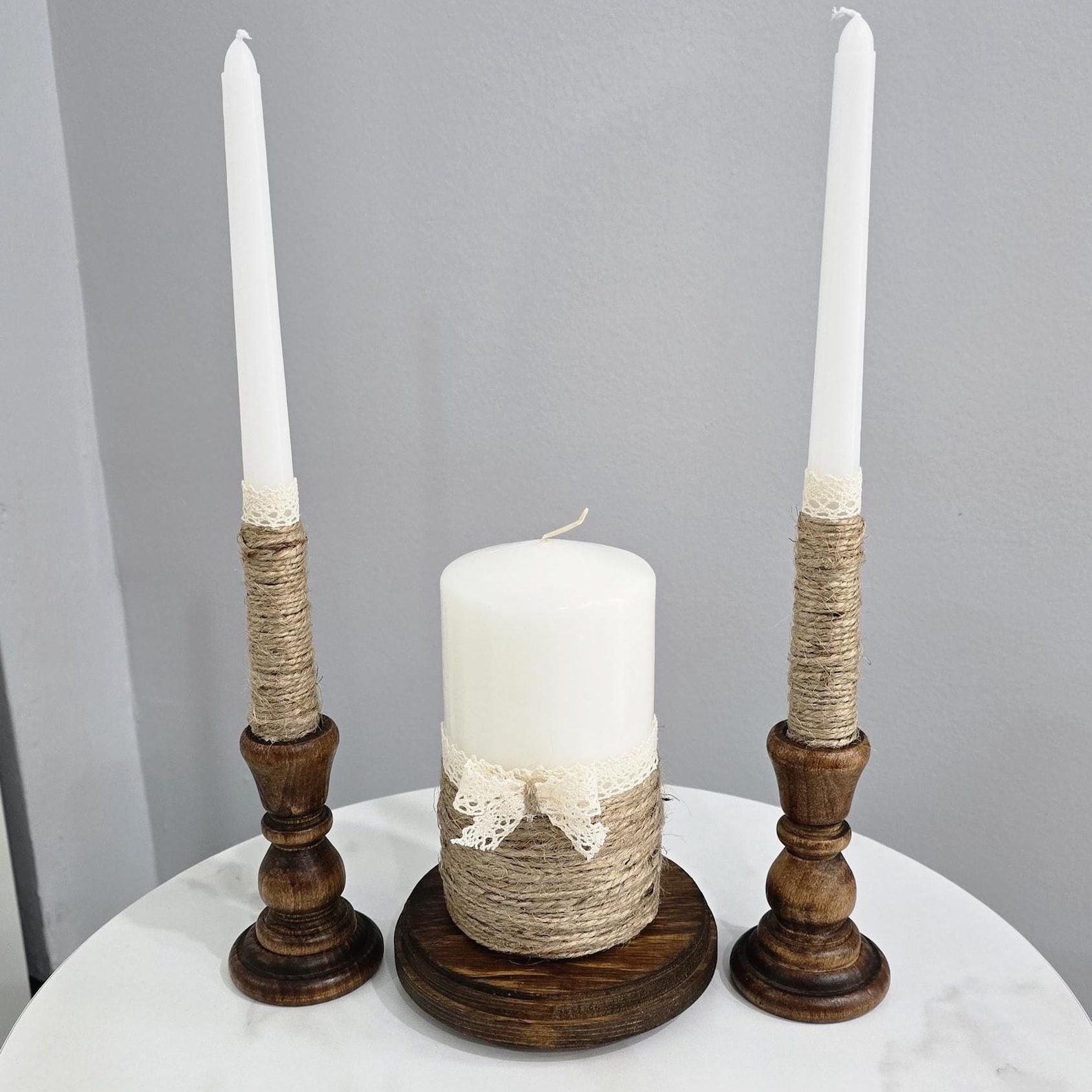 Rustic Unity Candle Set For Wedding Barn Decor Wedding Candle Holder Set Farmhouse Unity Ceremony Candle Burlap Lace Candle Set Bride Gift