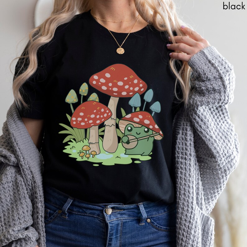 Cute Mushroom and Frog Shirt, Cottagecore Shirt, Frog Shirt, Mushroom ...