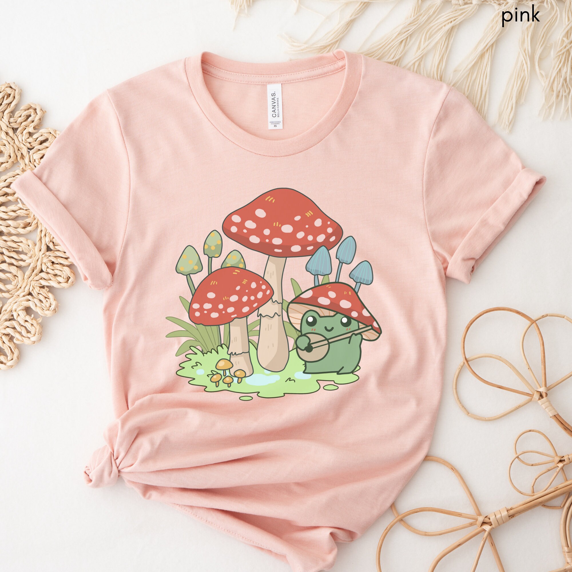 Cute Mushroom and Frog Shirt, Cottagecore Shirt, Frog Shirt, Mushroom