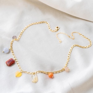 Multi Stone Charm Necklace, 18k Gold Plated Necklace for Her, Multicolor Colorful Necklace, Gift idea for Women, Crystal Jewelry Gemstone