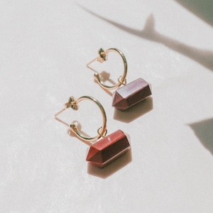 Crystal Hoop Earrings, Red Jasper Earrings for Her, Gemstone Earrings, Crystal Hoops, Gold Earrings with Stone Jewelry image 1