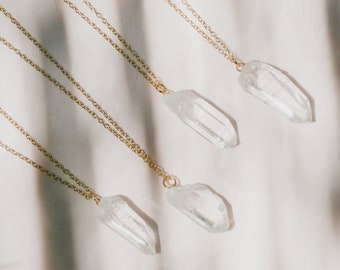 Raw Clear Quartz Necklace Gold Chain, Gemstone Healing Crystal Pendant, Quartz Jewelry Raw Crystal Necklace