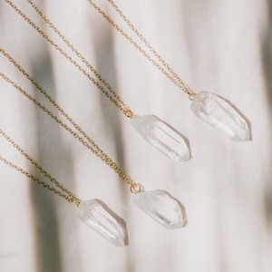 Raw Clear Quartz Necklace Gold Chain, Gemstone Healing Crystal Pendant, Quartz Jewelry Raw Crystal Necklace
