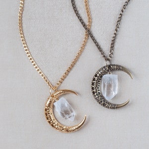 Half Moon Quartz Necklace, Clear Quartz Pendant, Boho Jewelry Gift for Women, Crystal Moon Necklace image 2