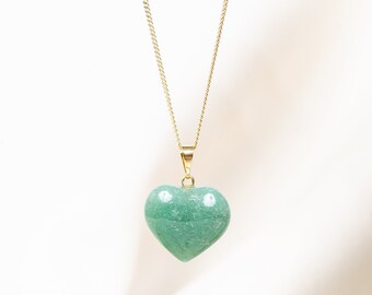 Crystal Heart Necklace Green Quartz Pendant, Aventurine Necklace, Dainty Boho Chic Jewelry, Stone Necklace Gift for Her