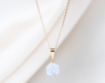 Tiny Crystal Necklace, Blue Quartz Necklace, Dainty Necklace for Her, Delicate Jewelry Gift for Women, Small Crystal Charm Necklace