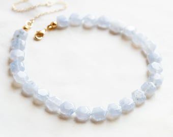 Blue Quartz Beads Necklace, Blue Quartz Beaded Choker Necklace, Crystal Choker, Gemstone Beads Boho Chic Jewelry for Her