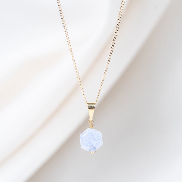 Collier Mini Pierre, Pendentif Petite Pierre Quartz Bleu, Collier délicat pour elle, cadeau femmes, bijoux pierre Quartz Bleu