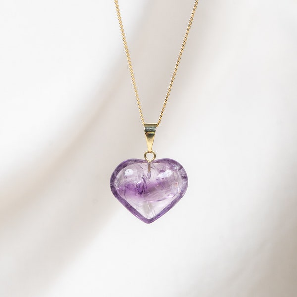 Collier Coeur Améthyste Chaîne Or, Bijoux Boho Délicat, Pendentif Coeur en Pierre, Bijoux Pierre de Gemme