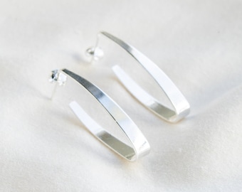 Large Hoop Earrings for Her, Statement Hoops Silver Earrings, Dainty Modern Earrings, Perfect Gift for Her, Silver Hoops for Women