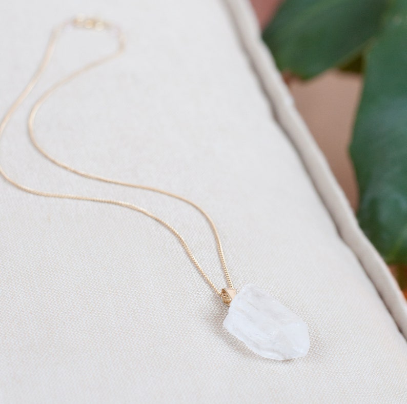 Raw Clear Quartz Necklace Gold Chain, Gemstone Healing Crystal Pendant, Quartz Jewelry Raw Crystal Necklace image 2