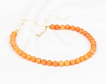 Orange Jade Beaded Necklace, Choker Necklace, Natural Crystal Beads Necklace for Her, Orange Dainty Jewelry, Beaded Choker