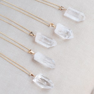 Raw Clear Quartz Necklace Gold Chain, Gemstone Healing Crystal Pendant, Quartz Jewelry Raw Crystal Necklace