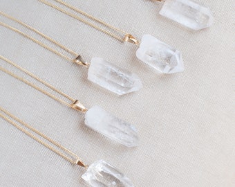 Raw Clear Quartz Necklace Gold Chain, Gemstone Healing Crystal Pendant, Quartz Jewelry Raw Crystal Necklace