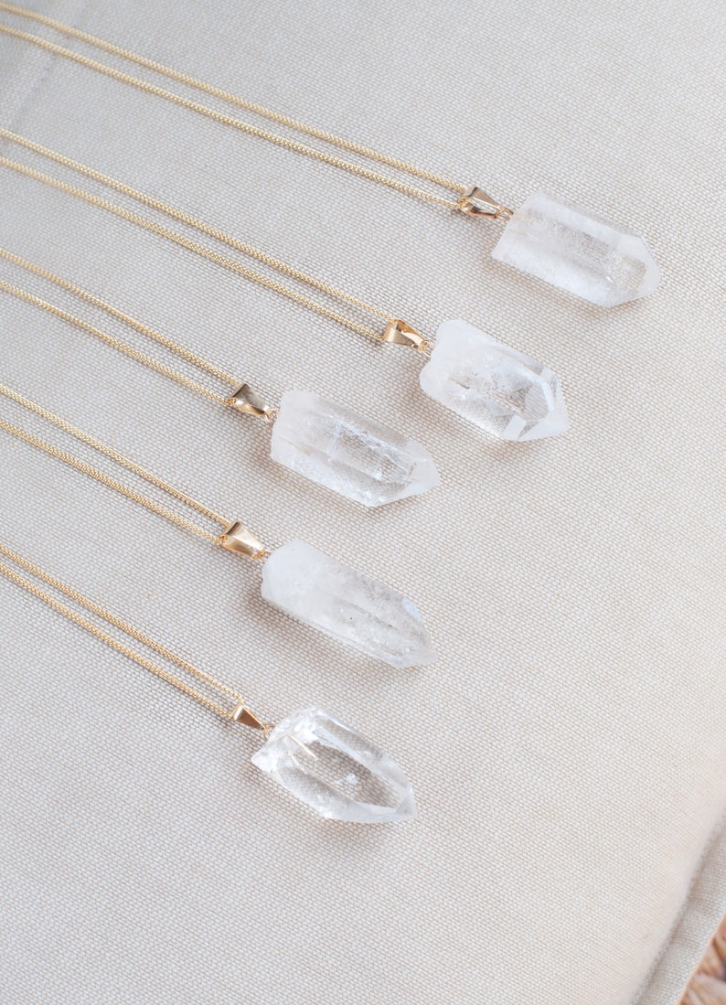 Raw Clear Quartz Necklace Gold Chain, Gemstone Healing Crystal Pendant, Quartz Jewelry Raw Crystal Necklace image 1