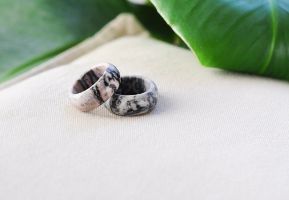 Hematite Stone Ring Stackable Ring Silver Crystal Jewelry for Her Polished Stone Band Ring Stacking Ring