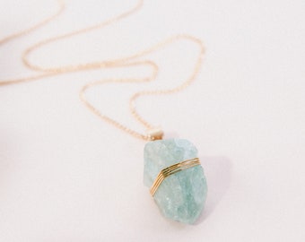 Green Fluorite Necklace, Delicate Thin Chain Gold Plated Jewelry, Crystal Pendant Necklace