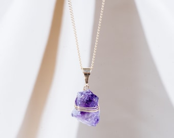 Collier Améthyste Brute Pendentif Pierre Naissance, Bijou Améthyste Collier Or, Bijoux Boho Collier Pierre Violet Pendentif Améthyste