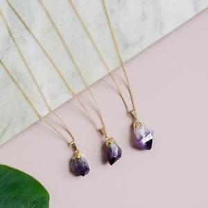 Raw Amethyst Necklace, Gold Crystal Necklace, Raw Stone Necklace, Minimalist Boho Necklace, Amethyst Jewelry, Purple Gemstone Pendant image 6