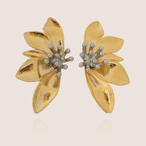 Large Gold Flower Earrings, Chunky Statement Stud Earrings for Women, Gold Plated Earrings for Her, Lightweight Summer Bold Jewelry