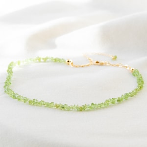 Peridot Choker Necklace, Green Stone Necklace for Her, Crystal Beads Necklace, Boho Chic Jewelry for Her, Peridot Stone Beaded Necklace