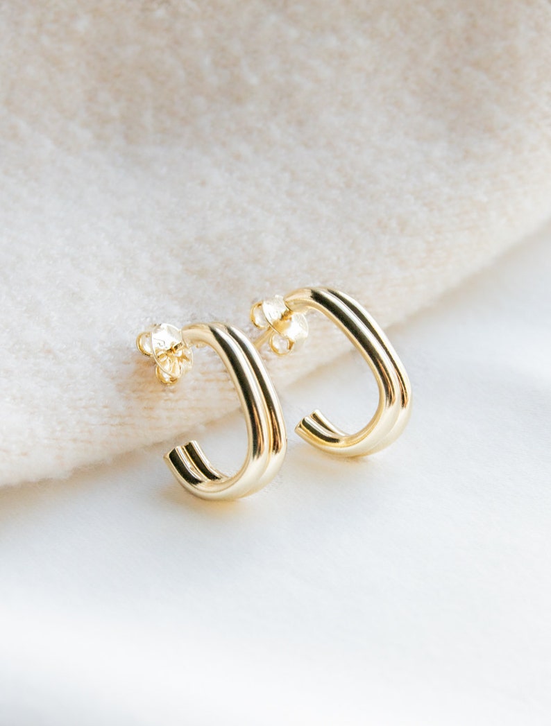 Huggie Earrings for Her, Silver Plated Hoops, Minimalist Gold Hoop Earrings, Perfect Gift for Her, Everyday Waterproof Hoops image 4