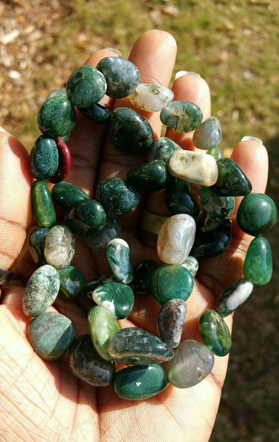 Tumbled GREEN MOSS AGATE Stone Bracelet - Healing Crystals
