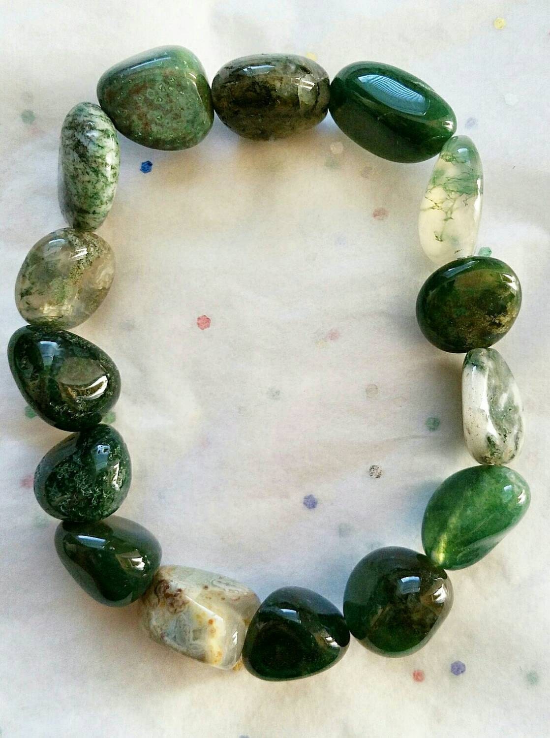 Tumbled GREEN MOSS AGATE Stone Bracelet - Healing Crystals