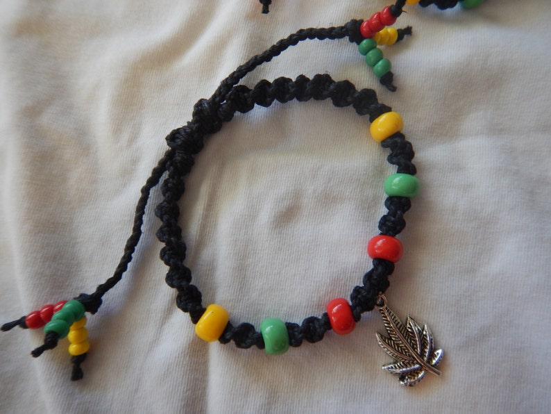 Rasta Bracelet,Hemp Bracelet,Rasta Jewelry,Hippie Jewelry,Reggae Bracelets,Rastafarian Jewelry,Weed Leaf Charms,Pot Leaf,Hemp